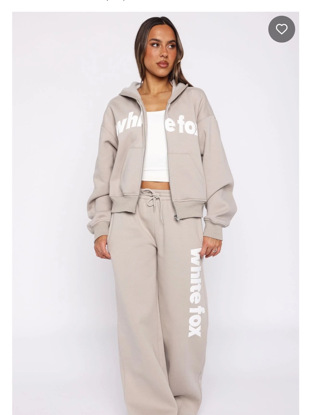 White Fox Taupe Logo Zip Hoodie & Sweatpants Set